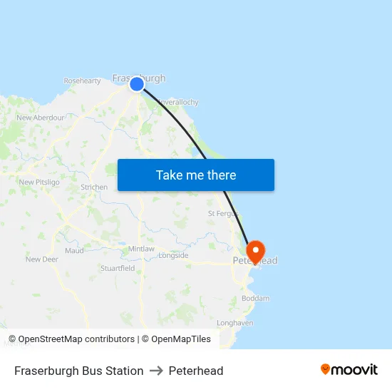 Fraserburgh Bus Station to Peterhead map