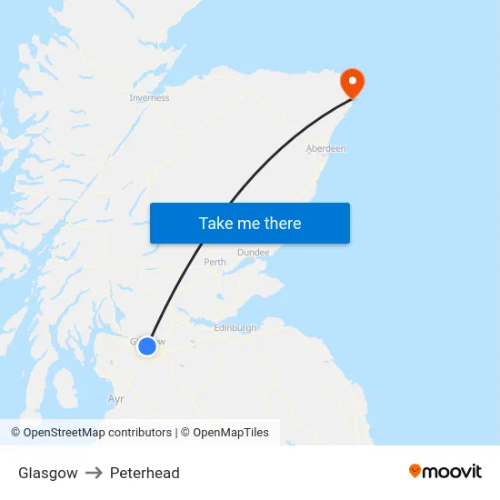 Glasgow to Peterhead map