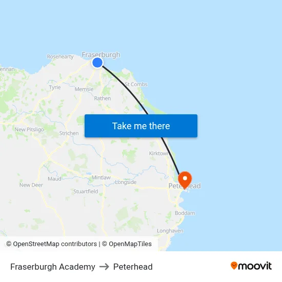 Fraserburgh Academy to Peterhead map