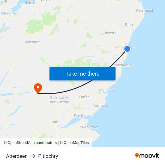 Aberdeen to Pitlochry map