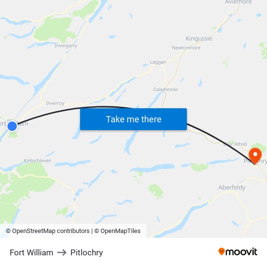 Fort William to Pitlochry map