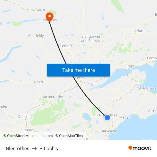 Glenrothes to Pitlochry map