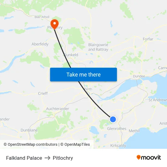 Falkland Palace to Pitlochry map