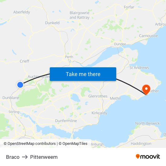 Braco to Pittenweem map