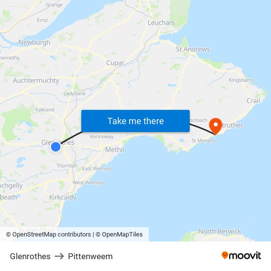 Glenrothes to Pittenweem map