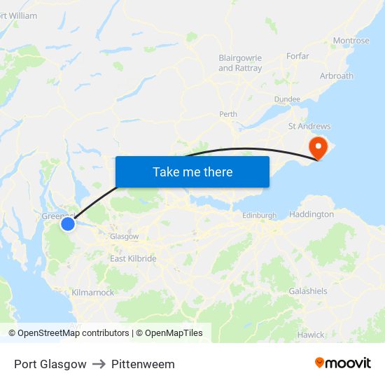 Port Glasgow to Pittenweem map