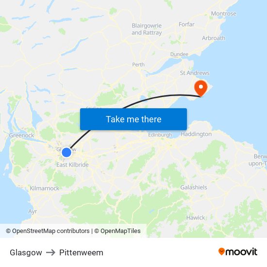 Glasgow to Pittenweem map