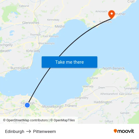 Edinburgh to Pittenweem map