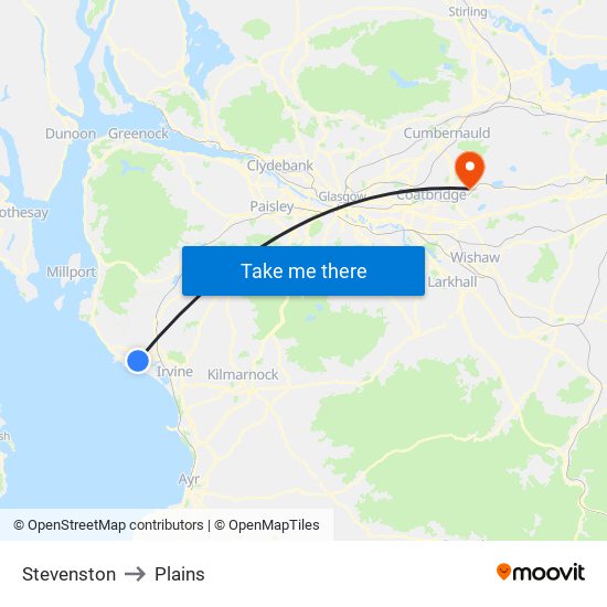 Stevenston to Plains map