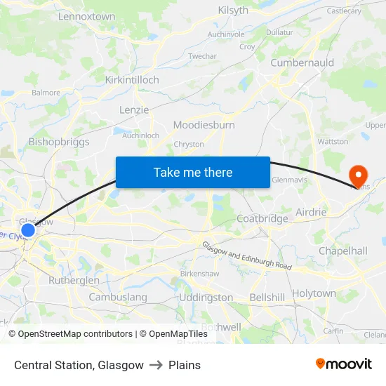 Central Station, Glasgow to Plains map