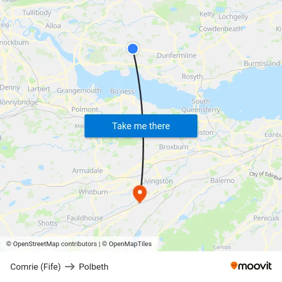 Comrie (Fife) to Polbeth map