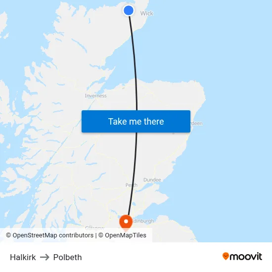 Halkirk to Polbeth map