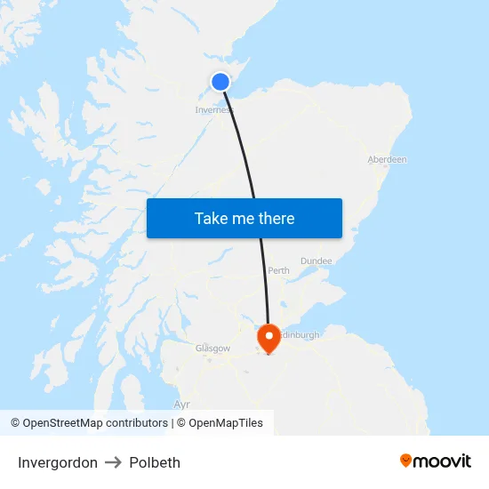 Invergordon to Polbeth map