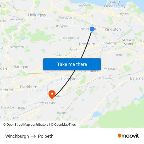 Winchburgh to Polbeth map