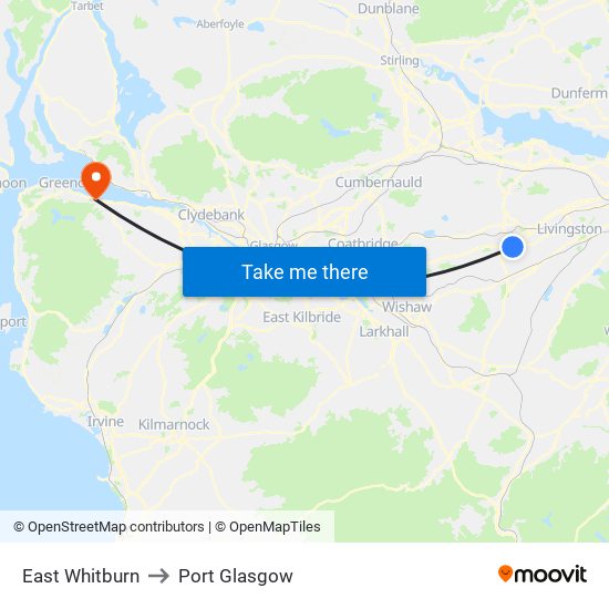 East Whitburn to Port Glasgow map