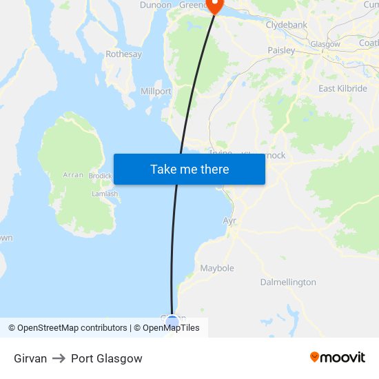 Girvan to Port Glasgow map