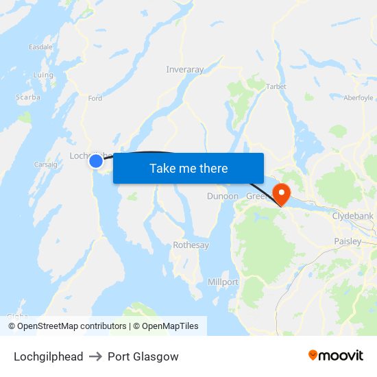 Lochgilphead to Port Glasgow map