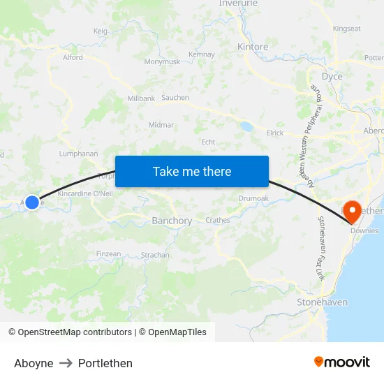 Aboyne to Portlethen map