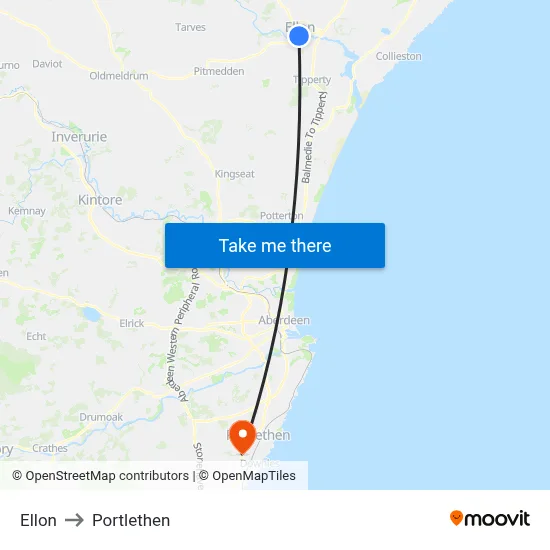 Ellon to Portlethen map