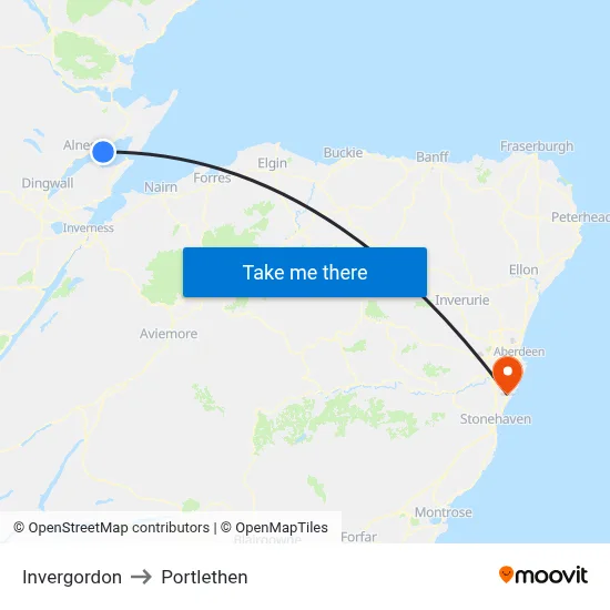 Invergordon to Portlethen map