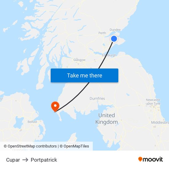 Cupar to Portpatrick map