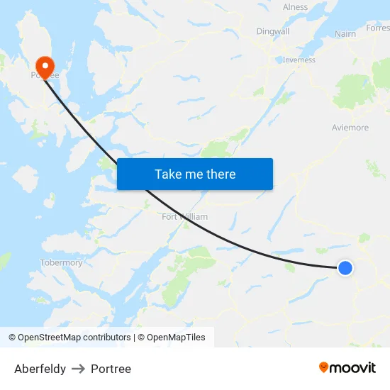 Aberfeldy to Portree map