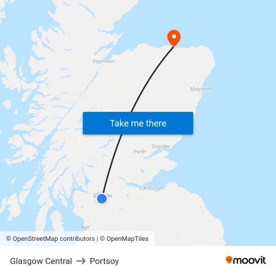 Glasgow Central to Portsoy map
