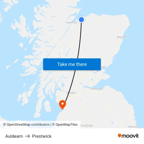 Auldearn to Prestwick map