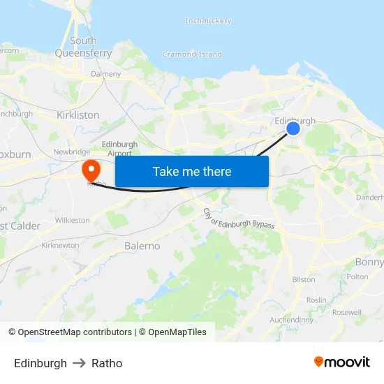 Edinburgh to Ratho map