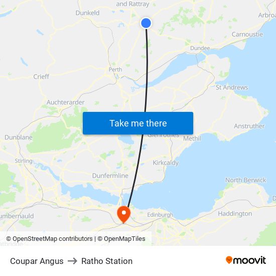 Coupar Angus to Ratho Station map