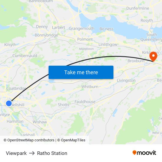 Viewpark to Ratho Station map