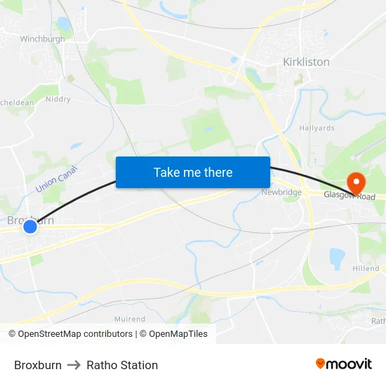Broxburn to Ratho Station map
