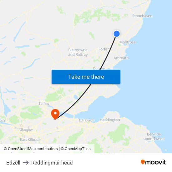 Edzell to Reddingmuirhead map