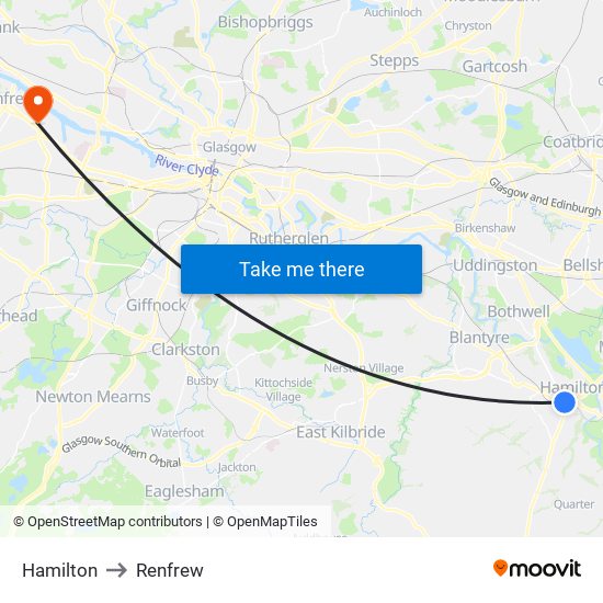 Hamilton to Renfrew map