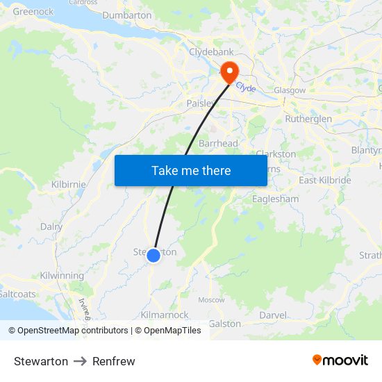 Stewarton to Renfrew map