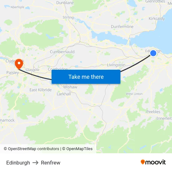 Edinburgh to Renfrew map