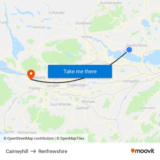 Cairneyhill to Renfrewshire map