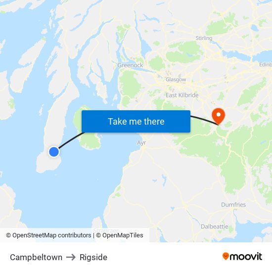 Campbeltown to Rigside map