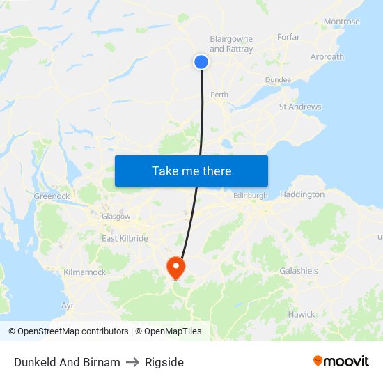 Dunkeld And Birnam to Rigside map