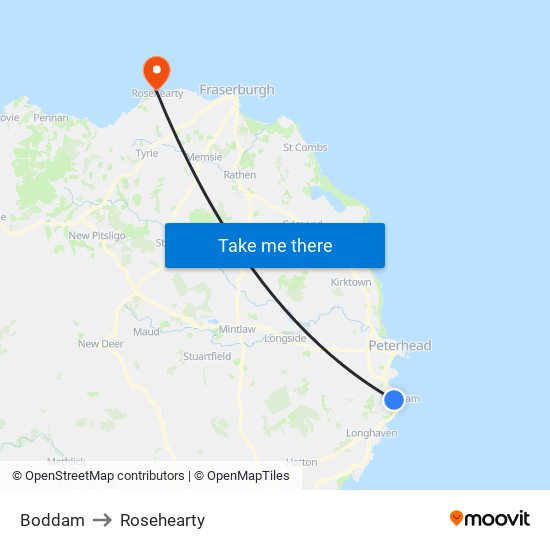 Boddam to Rosehearty map