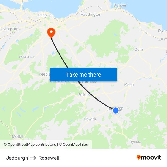 Jedburgh to Rosewell map