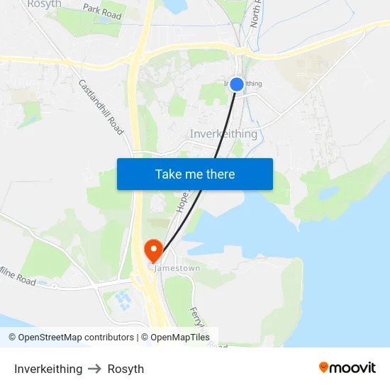 Inverkeithing to Rosyth map