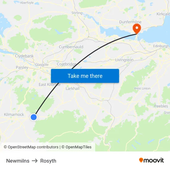 Newmilns to Rosyth map