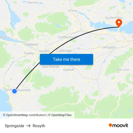 Springside to Rosyth map