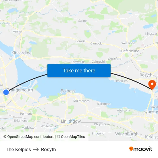 The Kelpies to Rosyth map