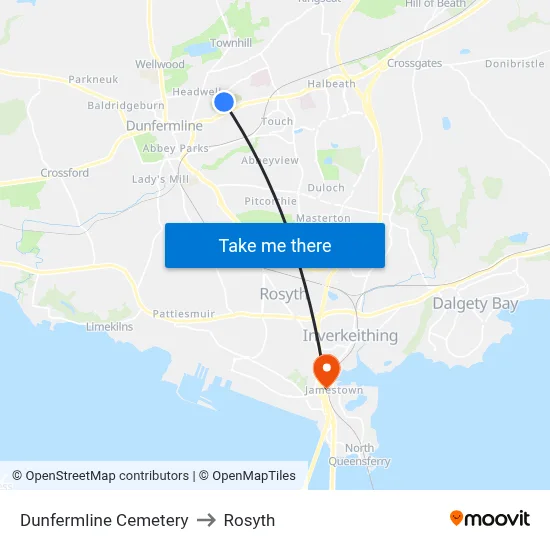 Dunfermline Cemetery to Rosyth map