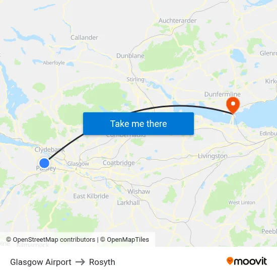 Glasgow Airport to Rosyth map