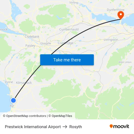 Prestwick International Airport to Rosyth map