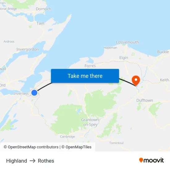 Highland to Rothes map