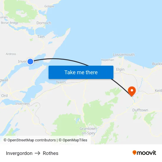 Invergordon to Rothes map